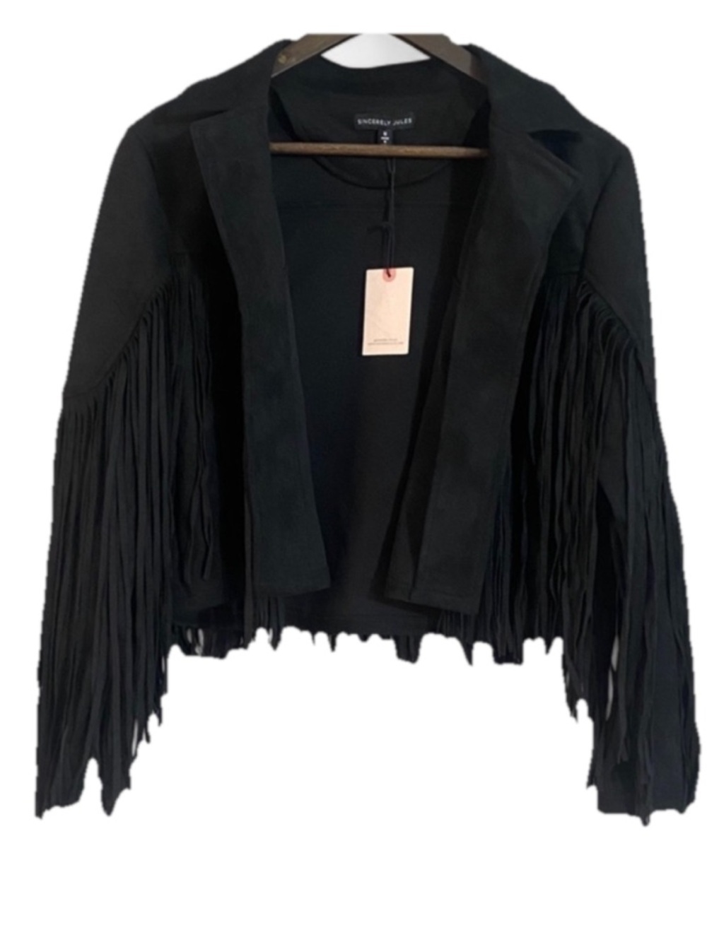 Sincerely Jules Juniors Black Fringe Jacket S Cropped Faux Suede Festival